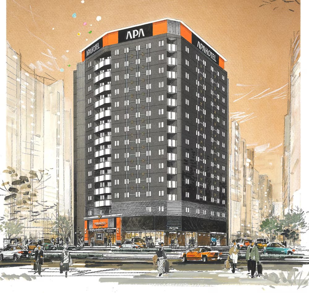 アパホテル〈池袋駅前〉 — 豊島区池袋二丁目 · 2026年12月開業予定、地上14階・328室の完成予想外観パース