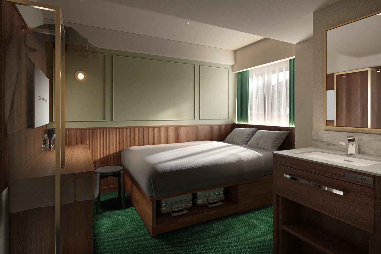 BASE LAYER HOTEL KOBE SANNOMIYA — 神戸三宮 · ダブルベッドとデスクを備えた客室のイメージ