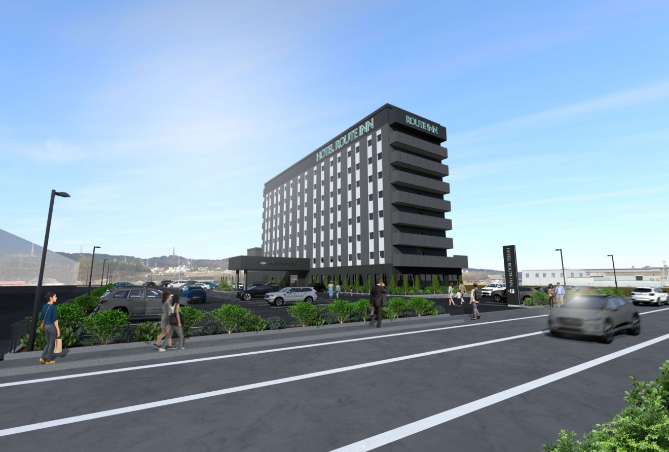 ホテルルートイン十日町 — 新潟県十日町市上島 · 2026年12月開業の8階建てビジネスホテル完成予想図
