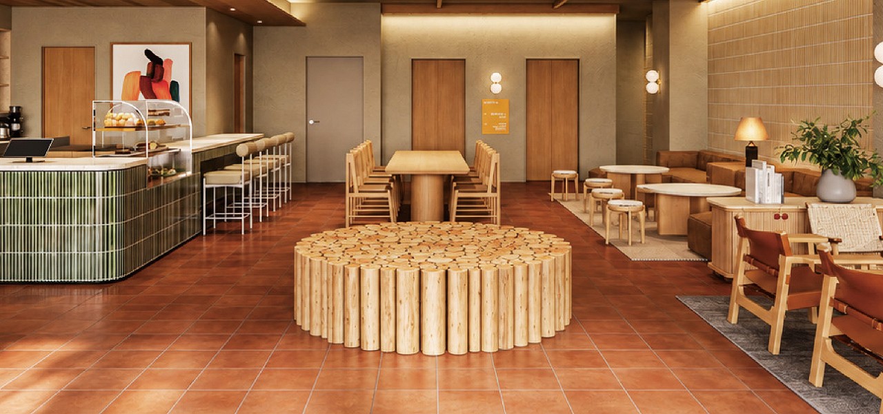 SHIFT HOTEL GINZA by HistoRy — 東京都中央区銀座 · 朝食を提供するバーラウンジを併設するロビーの完成イメージ