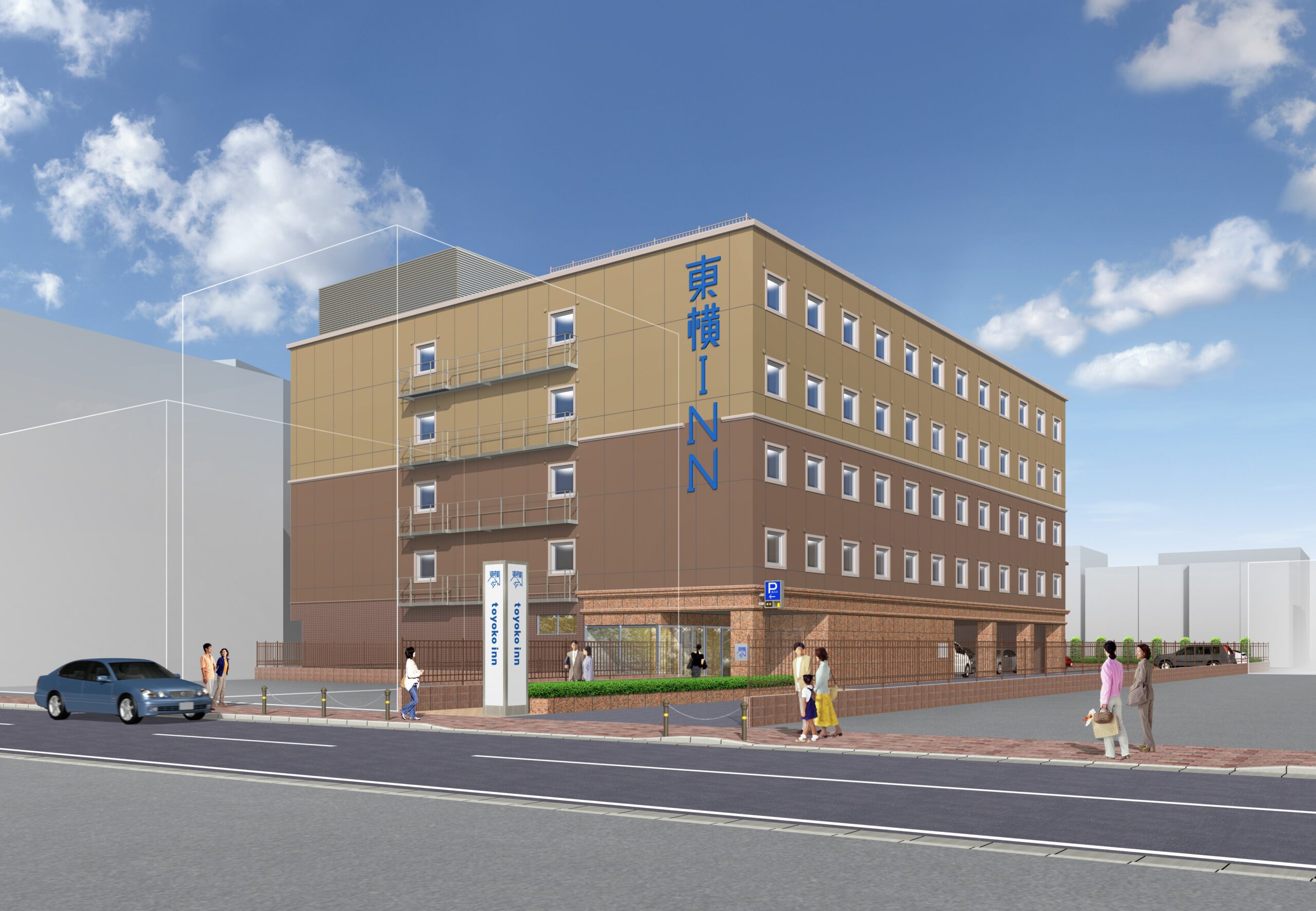 東横INN京都長岡京 — 京都府長岡京市開田 · 2027年1月開業予定、5階建て全182室の外観イメージ