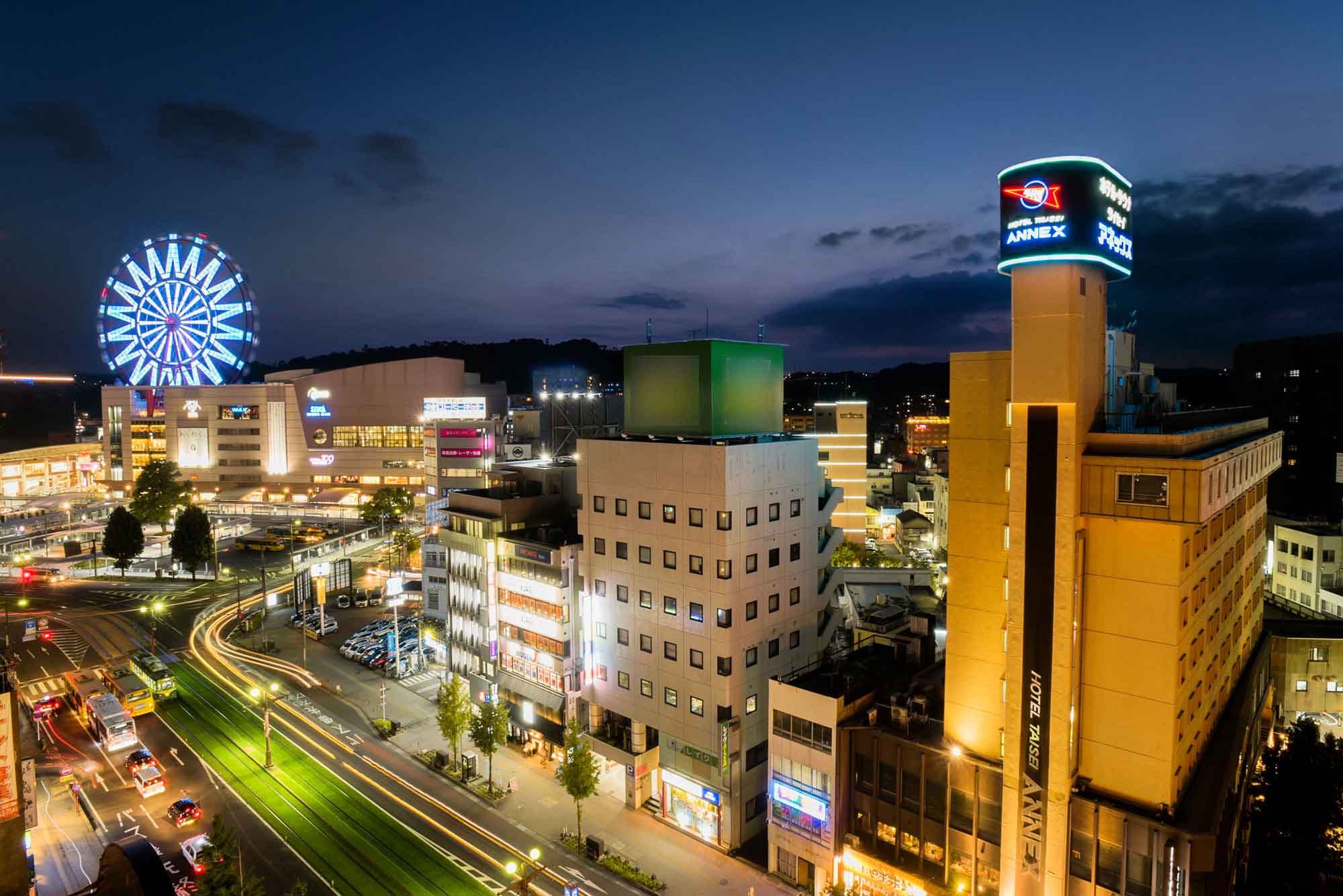ホテルタイセイアネックス — 鹿児島市中央町 · 鹿児島中央駅東口徒歩3分、駅前の夜景の中に立つ全165室のビジネスホテル